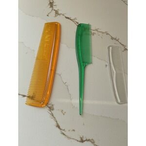 Vintage Lot of 3 Plastic Hair Combs Clear Set Large Rat Tail Small 1980s Styling
